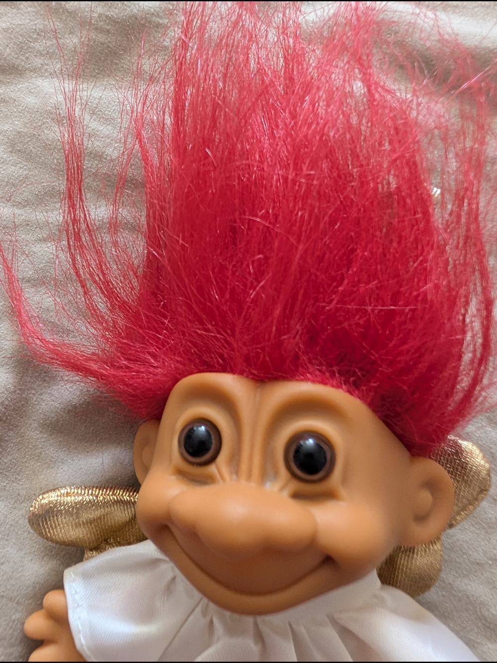 Vintage 1990s Russ Berrie Angel Troll Doll Ornament Red Hair Gold Wings - Picture 2 of 6